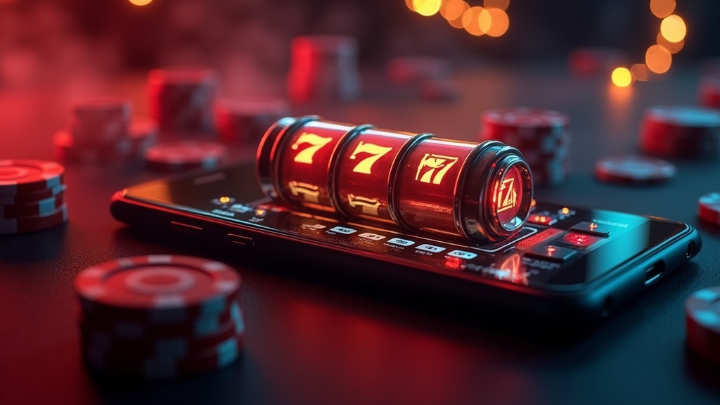 Mobile slot game screen with reels and betting controls in a casino