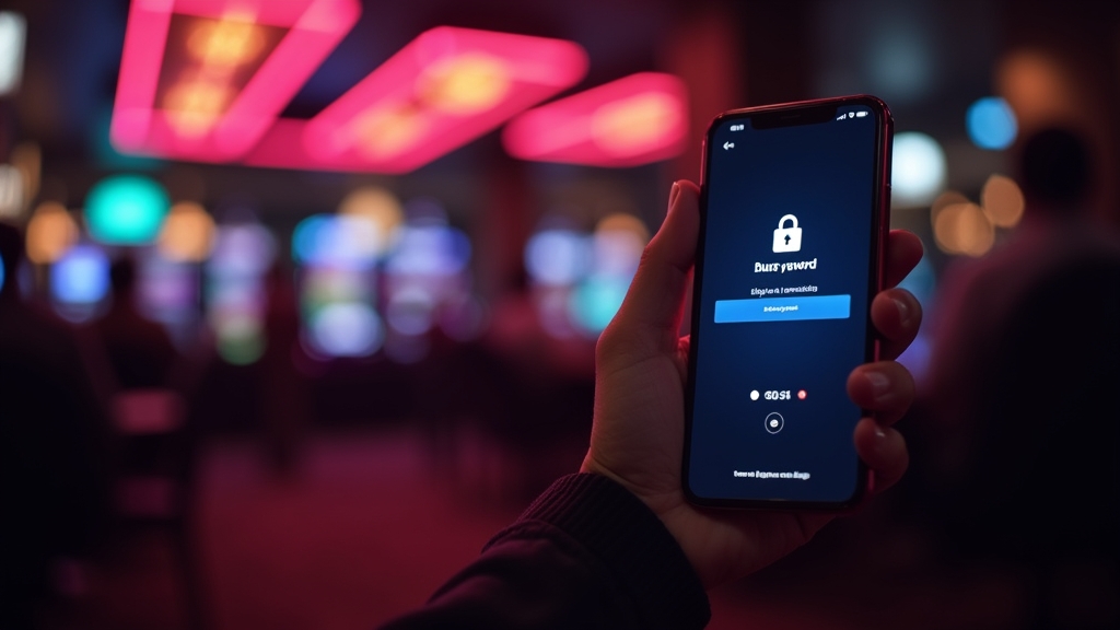 Phone login screen for a slot app in a dark casino